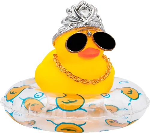 Miniatura 8 de wonuu Decoración de pato para tablero de automóvil, accesorios de goma con collar de perlas, corona, mini anillo de natación y gafas de sol