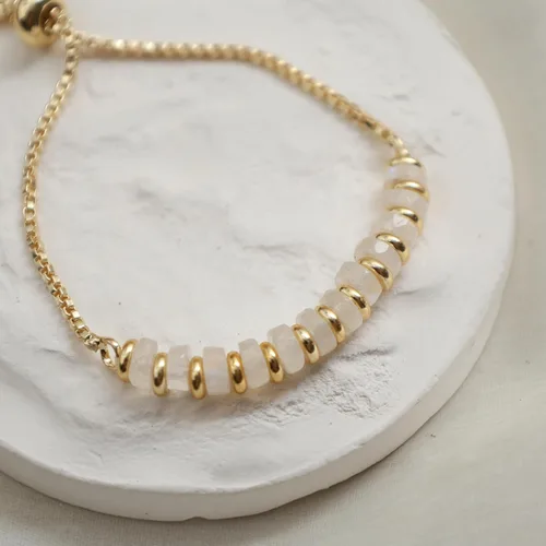 Miniatura 11 de Natural Heishi Beads With Spacers Slider Bracelet Gemstone Healing Jewelry With 14k Yellow Gold Plated 8- Inch Adjustable Length