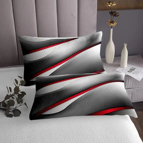 Miniatura 3 de Castle Fairy Juego de edredón moderno de 2 piezas con diseño de rayas abstractas, gris, rojo, negro, para niños, jóvenes, hombres y mujeres