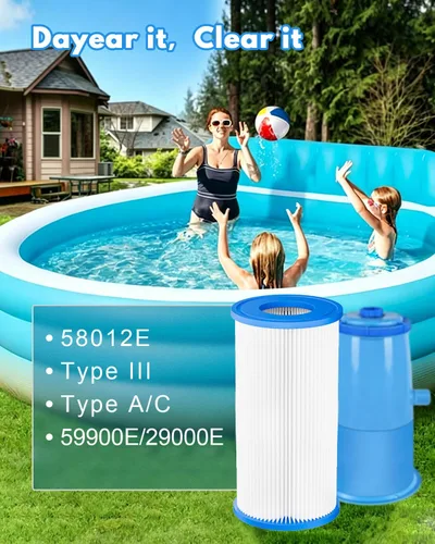 Miniatura 7 de Cartucho de filtro de piscina para tipo A o C, paquete de 2 compatibles con piscinas sobre 29000E/59900E, filtro de natación reutilizable tipo A/C