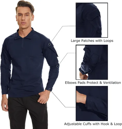 Miniatura 12 de TACVASEN Camisa táctica de manga larga para hombre, con cremallera de 1/4, con bolsillos, para paintball, militar, Airsoft, transpirable