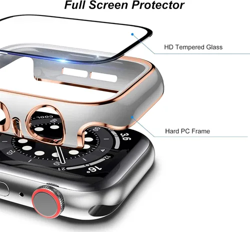 Miniatura 4 de Paquete de 4 fundas compatibles con Apple Watch de 1.614 pulgadas Series 7, protector de pantalla integrado de vidrio templado ultrafino, cobertura