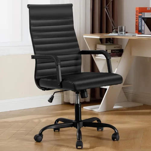 Miniatura 11 de Silla de oficina, ergonómicas ejecutivas para sala de conferencias, silla de escritorio de cuero acanalado con soporte lumbar, silla giratoria