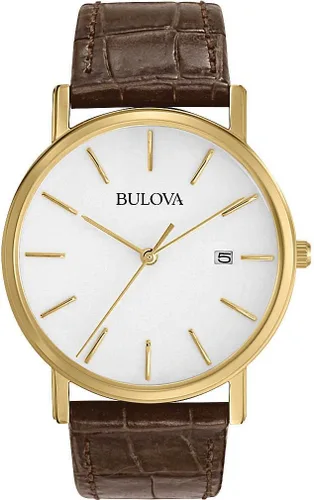 Miniatura 3 de Bulova Reloj clásico de 3 manecillas con calendario de cuarzo y correa de cuero para hombre, hebilla, 1.457 in