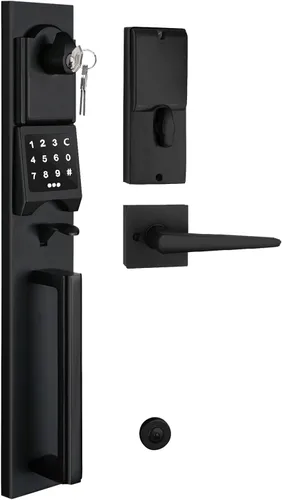 NEWBANG Cerradura electrónica inteligente para puerta con teclado para una sola puerta, manija electrónica sin llave para puerta delantera con Negro