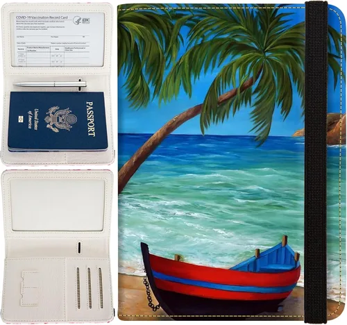 Miniatura 6 de Soporte para pasaporte para mujer, cartera de viaje con bloqueo RFID, funda de cuero para tarjetas de viaje, organizador de documentos de crédito