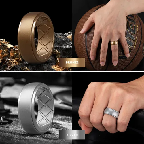 Miniatura 74 de Egnaro - Anillos de silicona para hombre, 25/64 pulgadas (10 mm) de ancho y 3/32 pulgadas (2.5 mm) de grosor, alianzas de boda de goma, paquete