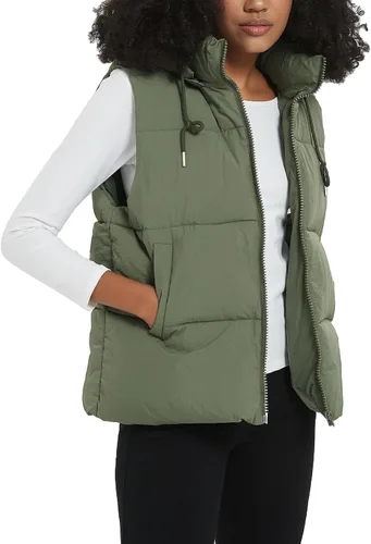 Miniatura 5 de Flygo Chaleco acolchado de invierno para mujer, cuello alto, con cremallera, acolchado, sin mangas, con bolsillos