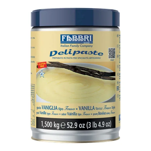 Fabbri Delipaste Vanilla France, Compuesto aromatizante para gelato, helado, servicio suave, pastelería y confitería - 1 lata de 3.3 lb