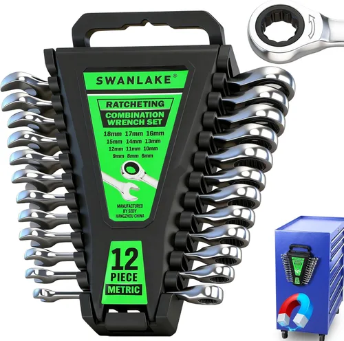 Miniatura 12 de SWANLAKE GARDEN TOOLS Juego de llaves SAE de 15 piezas, juego de llaves combinadas premium con muesca en V, SAE de 1/4" a 1", par máximo, 12 puntos