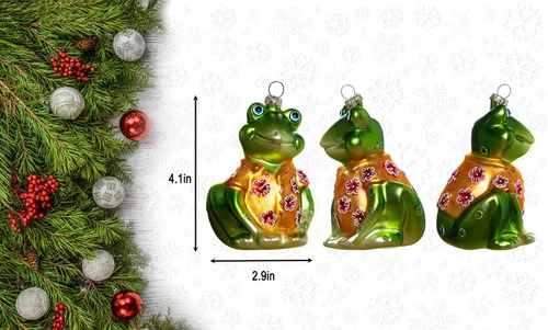 Miniatura 2 de Juego de 2 adornos de rana de vidrio soplado a mano para árbol de Navidad, adornos de Navidad de rana de vidrio colgante