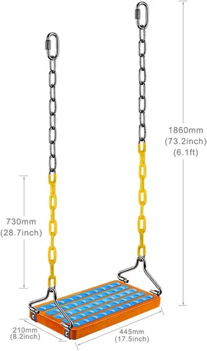 Miniatura 7 de SELEWARE Columpio de madera colgante, asiento de columpio de 17.5 x 8.2 pulgadas con cadena y 2 mosquetones, columpio de árbol de madera