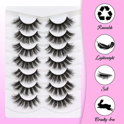 Miniatura 6 de Losha - Pestañas postizas súper espesas, imitación visón, de 20 mm de largo. Pestañas postizas dramáticas, largas y completas. Paquete de 7 pares