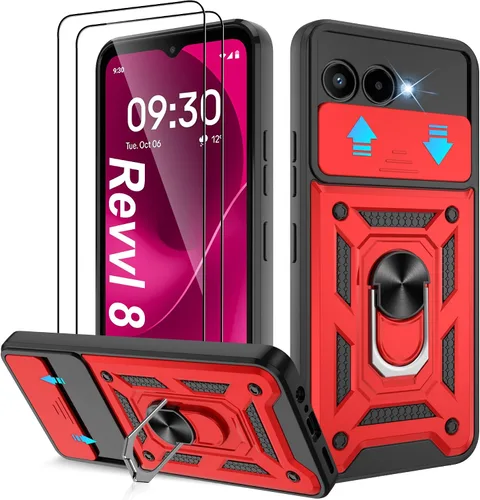 Miniatura 68 de ATUMP Funda para T-Mobile Revvl V Plus 5G con protector de pantalla HD con cubierta de cámara deslizante, soporte de anillo de rotación de 360° Negro