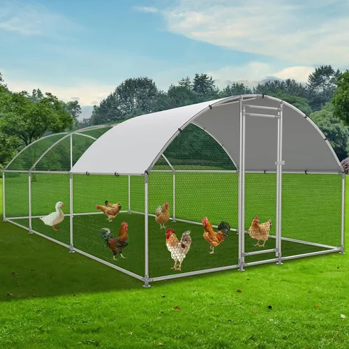 Miniatura 8 de NUGRIART Gallinero grande de metal, jaula de exterior con cubierta impermeable y anti-UV, jaula de aves de corral con techo abovedado para entrar