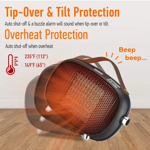 Miniatura 4 de Calentador de Espacio, Teioe Mini Calentador de Espacio Eléctrico 800W/400W, Pequeño Calentador de Cerámica PTC con Protección contra Vuelco y Blanco