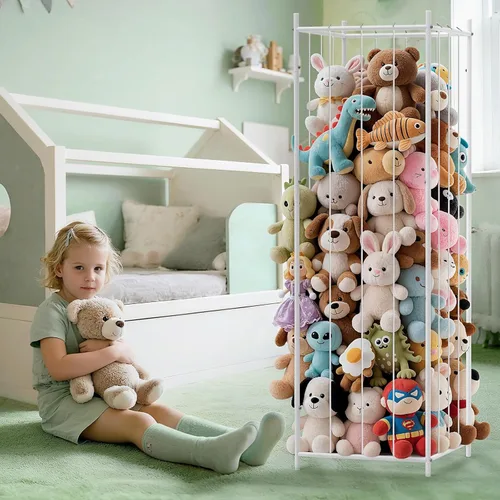 Miniatura 2 de Almacenamiento de animales de peluche de metal, organizador de juguetes de peluche duradero estilo zoológico, soporte extra grande para animales