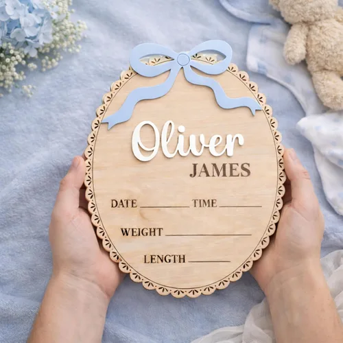 Miniatura 5 de Letreros de madera de lujo personalizados con nombre de bebé, bebé próximamente, regalos de bienvenida recién nacido para niño o niña, estilo 04