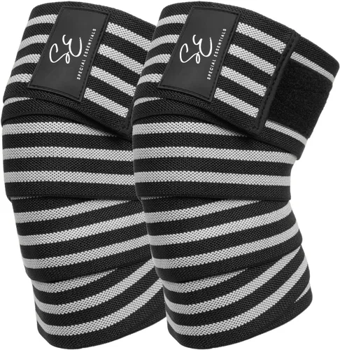 Miniatura 8 de Special Essentials Rodilleras para levantamiento de pesas con correa (paquete de 2) – 72 pulgadas de soporte flexible para hombres y mujeres