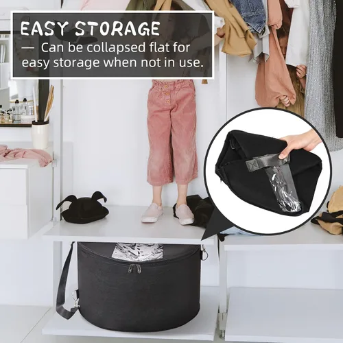 Miniatura 6 de LITLANDSTAR Organizador para mujeres y hombres, caja de almacenamiento redonda, contenedor de fieltro portátil, plegable, con tapa a prueba de Negro
