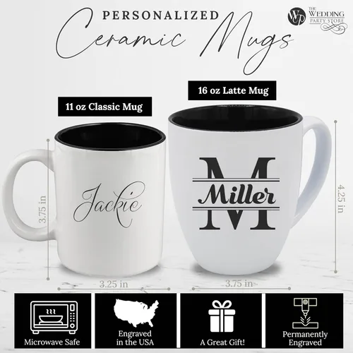 Miniatura 3 de The Wedding Party Store Taza personalizada grabada para café y té - Taza de café y té personalizada (blanca)