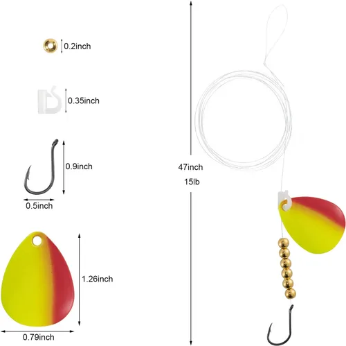 Miniatura 7 de Dr. Fish 10 Pack Walleye Rigs Kit, 47 Inches, 15LB Mono Crawler Harness Walleye Float Rig Colorado Spinner Octopus Hooks for Freshwater Trolling