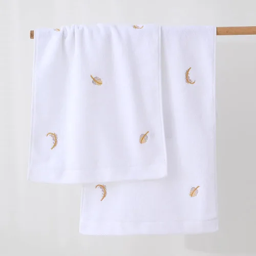 Miniatura 3 de YiLUOMO Gold Feathers - Juego de toallas de mano bordadas elegantes blancas, supersuaves, 100% algodón, altamente absorbentes, decorativas