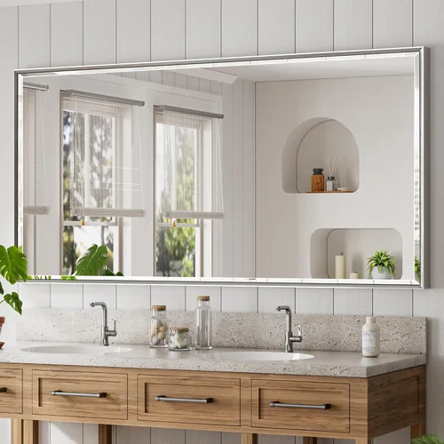 Miniatura 38 de Espejo de baño negro, espejo de baño biselado de 16 x 24 pulgadas para pared, espejo con marco negro antioxidante para decoración de baño, sala
