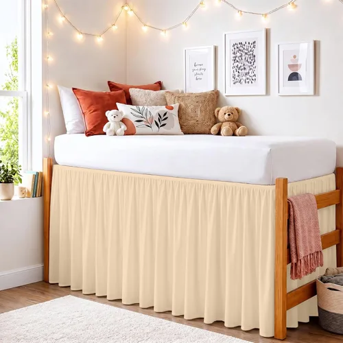 Miniatura 23 de Twin XL 28" Drop Extra Long BedSkirt, Premium Brushed Microfiber Tailored Drop, Put On Elastic Wrap Around Long Dust Ruffle, Split Corner, Bedroom