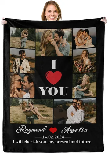 Miniatura 14 de Abybela Manta personalizada con texto fotográfico para regalos de parejas, manta personalizada con imagen, regalos para novio, novia, esposa, Foto-3