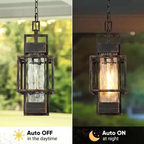 Miniatura 8 de Lámpara colgante de 15 pulgadas para interiores y exteriores, moderna lámpara de araña de metal negro para exteriores, lámpara de techo con vidrio