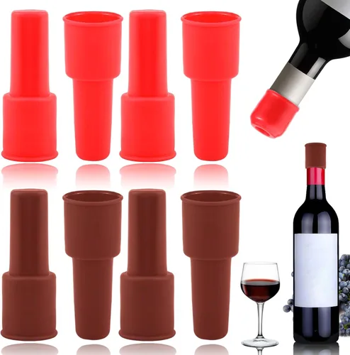 Miniatura 8 de Vodolo Tapón de Vino de Silicona, 4 piezas Sellador Reutilizable e Indestructible para Botellas de Vidrio, Tapones de Vino, Tapón de Vino, Tapón