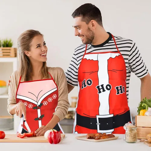 Miniatura 5 de Nialnant Paquete de 2 delantales de Navidad para mujeres y hombres, chef, divertidos delantales de cocina para parejas, para limpieza de cocina