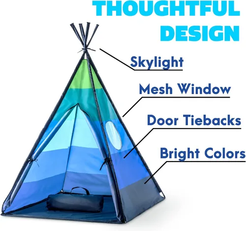 Miniatura 6 de USA Toyz Happy Hut Tienda Tipi para Niños - Tienda de Casa de Juegos Tipi Desplegable Interior para Niños, Niñas, Niños Pequeños con Bolsa de Azul