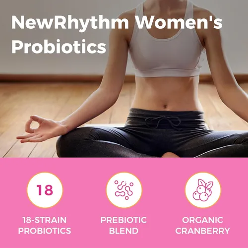Miniatura 3 de NewRhythm Probióticos para mujeres, arándano orgánico, 50 mil millones de UFC, 18 cepas, probióticos con prebióticos, apoyan la salud digestiva,