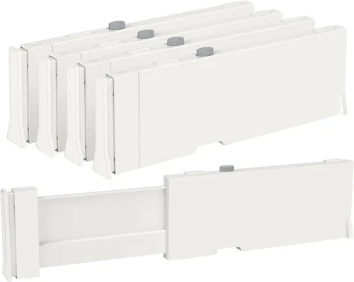 Vtopmart Paquete de 4 separadores de cajones para ropa, 4 pulgadas de alto 11.3 a 17 pulgadas, organizador de cajones de tocador ajustable y