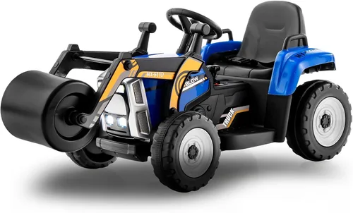 HONEY JOY Coche de paseo eléctrico de 12 V con control remoto, tractor de batería para niños pequeños con rodillo de tambor ajustable, bocina y