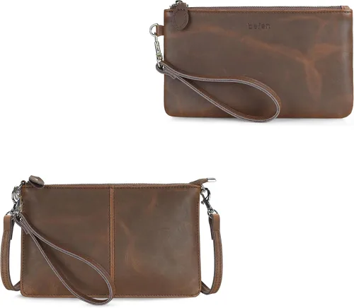 befen Bolso bandolera vintage marrón con correa de mano para mujer