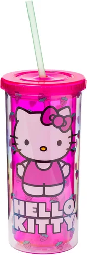 Miniatura 28 de Silver Buffalo Hello Kitty Globos de Corazón Vaso Térmico de Acero Inoxidable de Doble Pared con Pajilla, 22 Onzas Globos de corazón de Hello Kitty