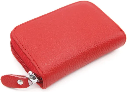 Miniatura 4 de Zhoma Tarjetero RFID de bolsillo con ventana para ID piel genuina S Rojo