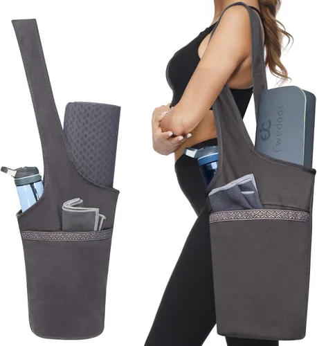 Ewedoos Canvas Yoga Mat Bag Fits Most Mats Yoga Bag with Large Storage Pockets to Hold More Accessories Ideal for Pilates Workout Gifts & Travel Gris