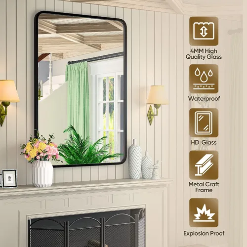 Miniatura 3 de ZENY Espejo de baño con marco de metal negro para pared, espejo rectangular de montaje en pared de 24 x 36 pulgadas, espejo de tocador, espejo