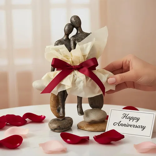 Miniatura 6 de Lescafita Figurillas Románticas de Pareja Escultura – Escultura Abstracta de Pareja en Banco de Piedra, Estatua de Decoración Moderna para el Hogar