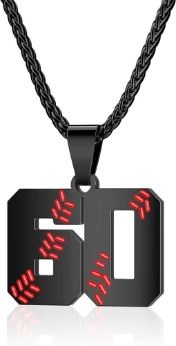 Miniatura 52 de Collar con número de béisbol para niños 00-99, collar con número de camiseta de béisbol de acero inoxidable, colgante personalizado, regalo