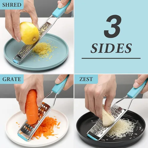 Miniatura 2 de Cambom Lemon Zester Rallador de tres piezas, herramienta de cocina resistente para queso parmesano, jengibre, ajo, nuez moscada, chocolate, Azul