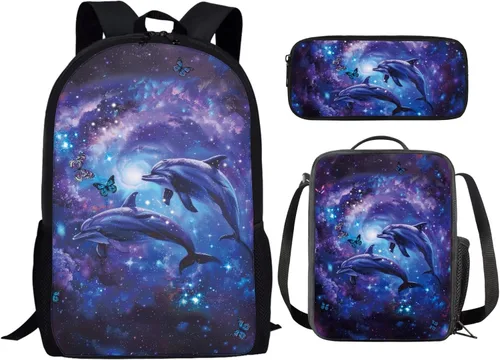 Miniatura 122 de HUGS IDEA Juego de 3 bolsas escolares con aislamiento térmico para el almuerzo, estuche para lápices