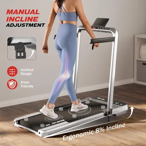 Miniatura 7 de Cinta de correr para el hogar, tapete de caminadora con inclinación, tapete plegable portátil 2 en 1 con barra de agarre, capacidad de peso de 150