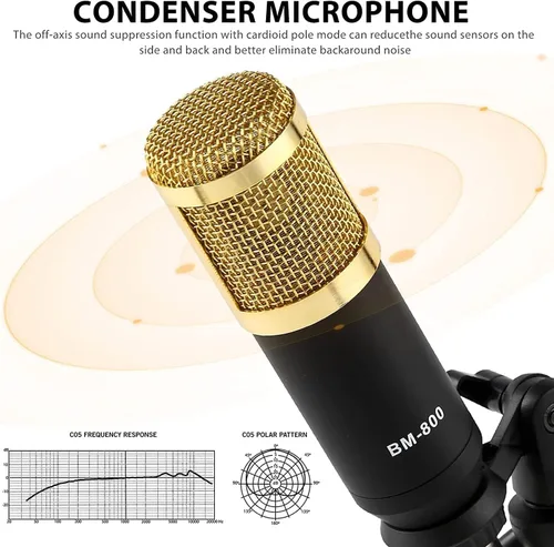 Miniatura 2 de Kit de micrófono de podcast SINWE, micrófono condensador BM-800 con kit de tarjeta de sonido en vivo, equipo de podcast con funciones de modificador