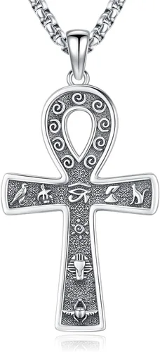 Miniatura 102 de Collar de pentagrama de plata de ley con triple luna, diosa celta, nudo celta, nudo de brujas, Ankh, sol y luna, Hécate, lilith, Santa Muerte