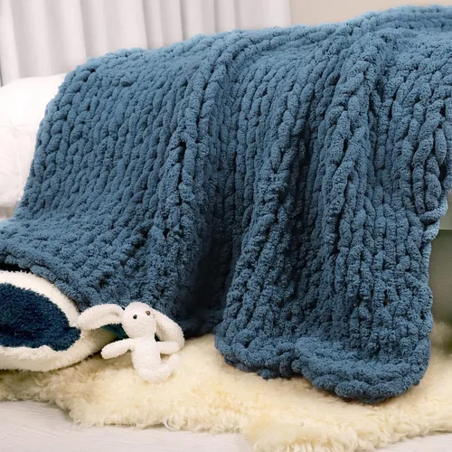 Miniatura 24 de Carriediosa Manta de Punto Grueso 50" x 60", 100% Hecha a Mano, Grande con Hilo de Felpilla en Bucle, Mantas Suaves y Esponjosas para Sofá, Cama